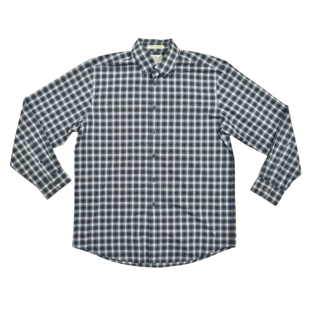 L.L. Bean Men's Medium Regular Blue Green Plaid Button Down Shirt Wrinkle Resist